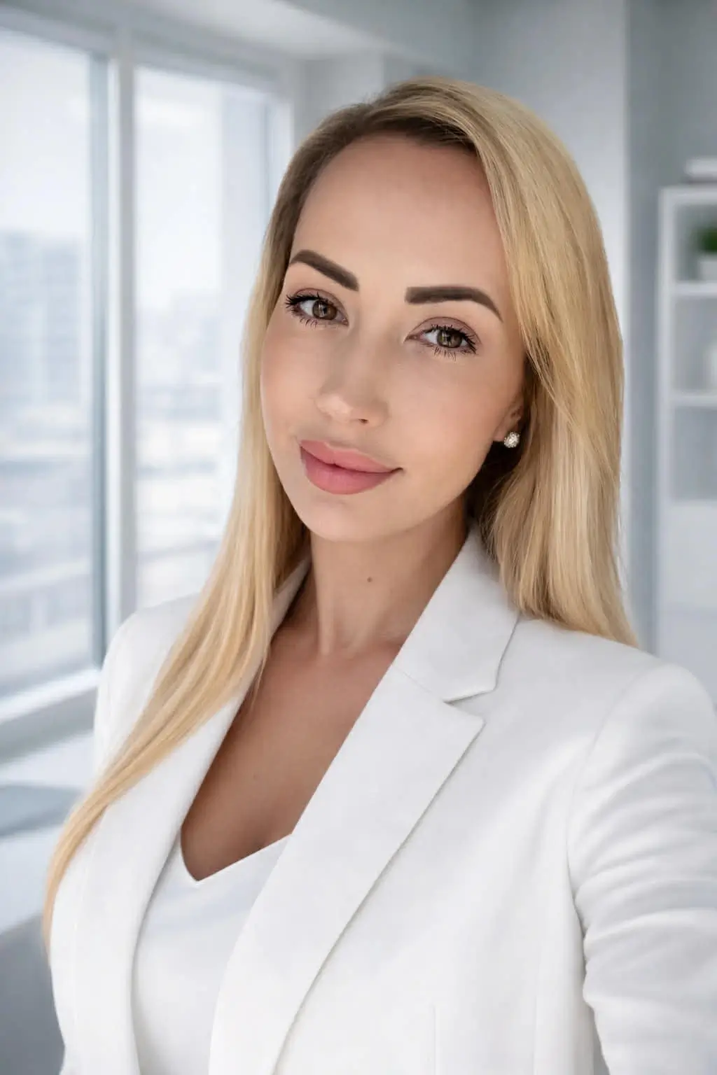 konateľka značky Pulpa v bielom saku a interiéri